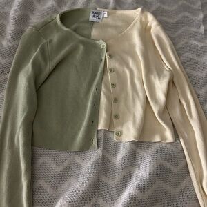 Princess Polly Green and Cream Cardigan